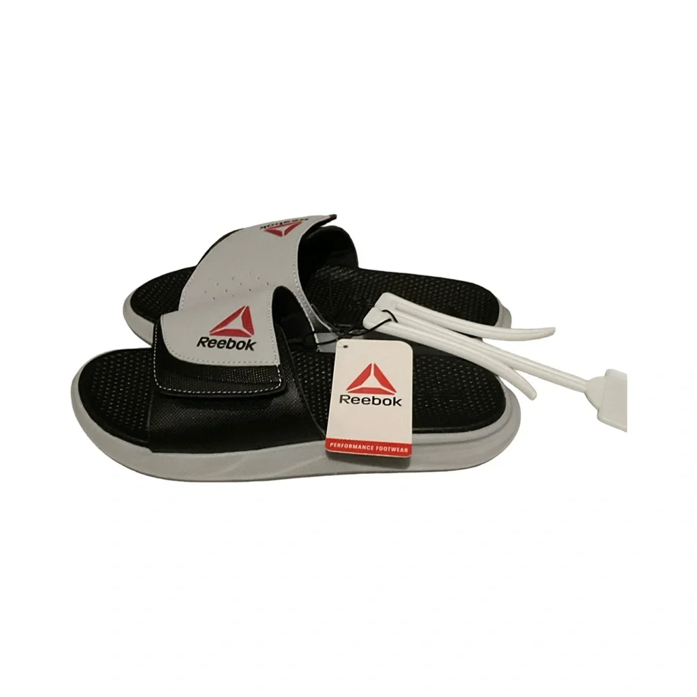 Reebok Kids Slide Sandals Black Gray Adjustable Strap Size 2 NWT